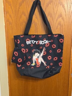 Betty Boop Black Tote with Red Kiss Print